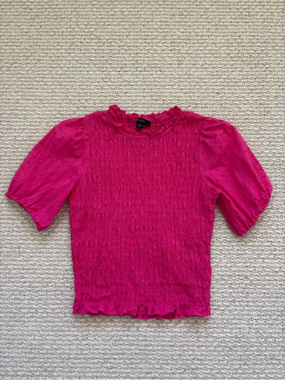 J.Crew Puff-sleeve Textured Voile Smocked Blouse Pink Top